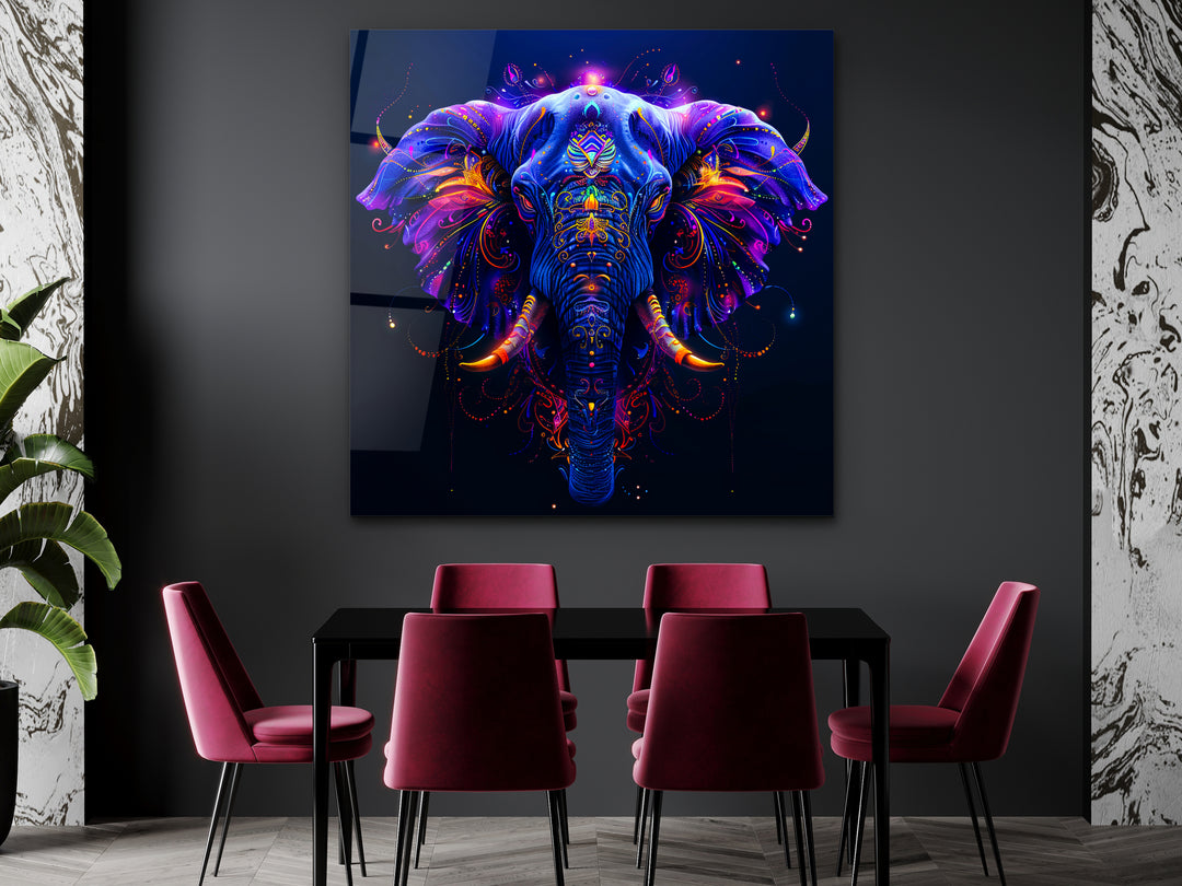 Abstract Colorful Elephant  Glass Printing Wall Art - Home&Office Wall Decor