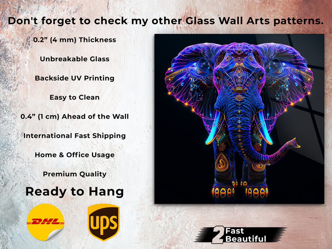 Abstract Colorful Elephant  Glass Printing Wall Art - Home&Office Wall Decor