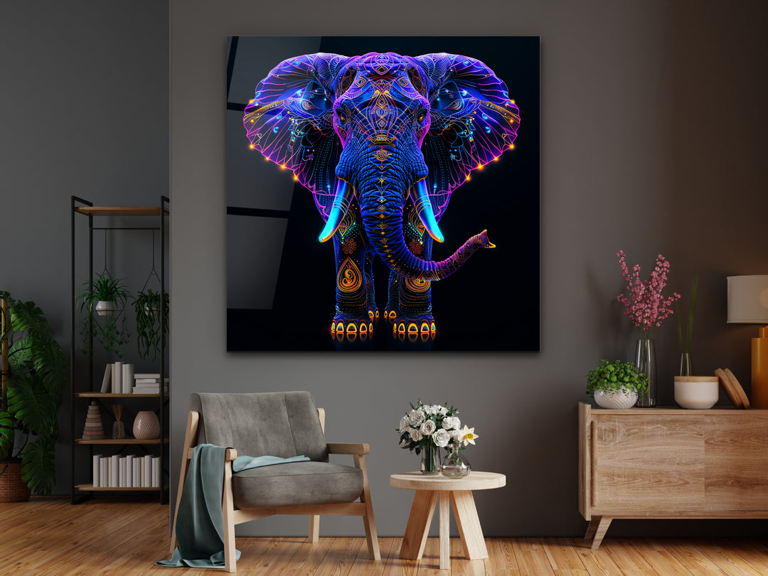 Abstract Colorful Elephant  Glass Printing Wall Art - Home&Office Wall Decor