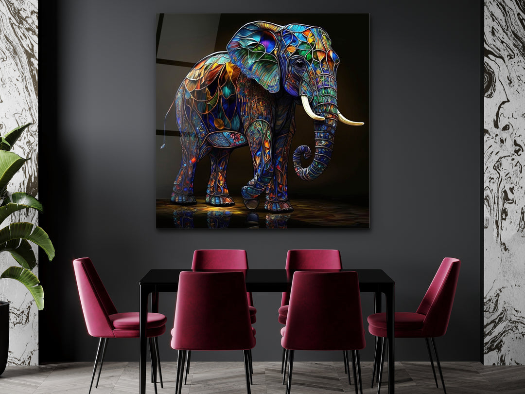 Abstract Colorful Elephant Stained Glass Pattern Wall Art - Home&Office Wall Decor