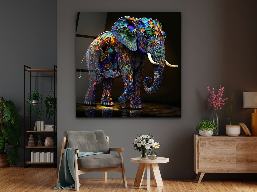 Abstract Colorful Elephant Stained Glass Pattern Wall Art - Home&Office Wall Decor