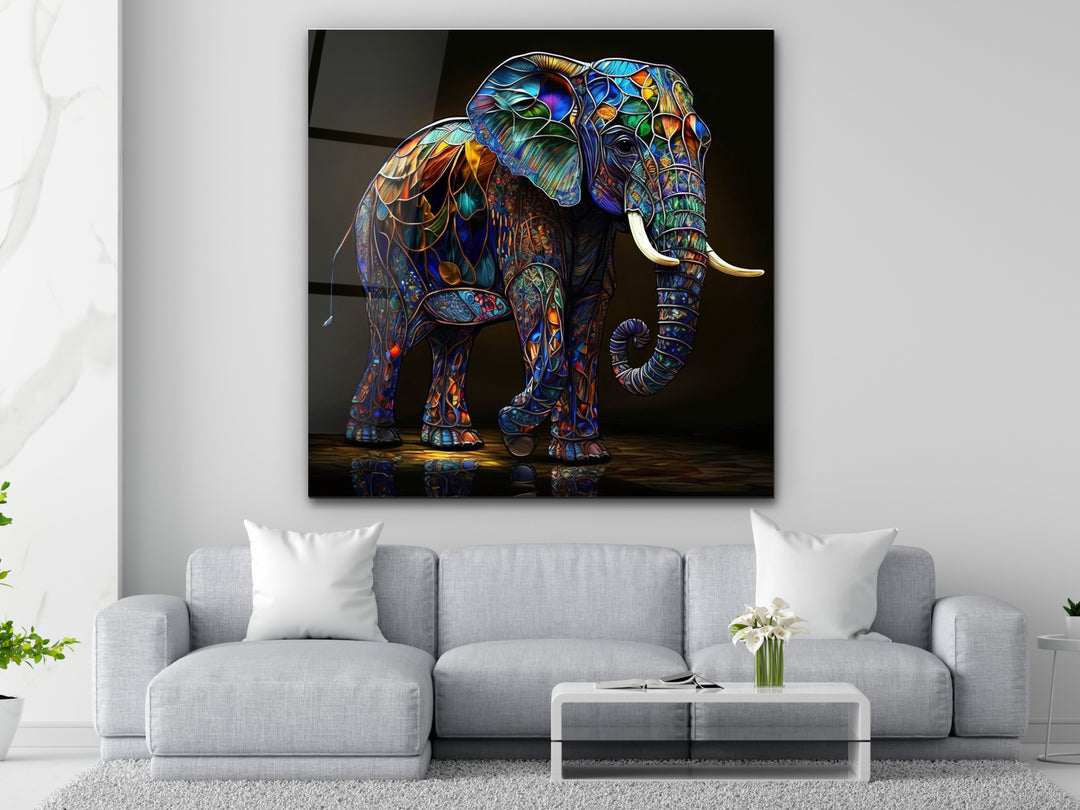 Abstract Colorful Elephant Stained Glass Pattern Wall Art - Home&Office Wall Decor