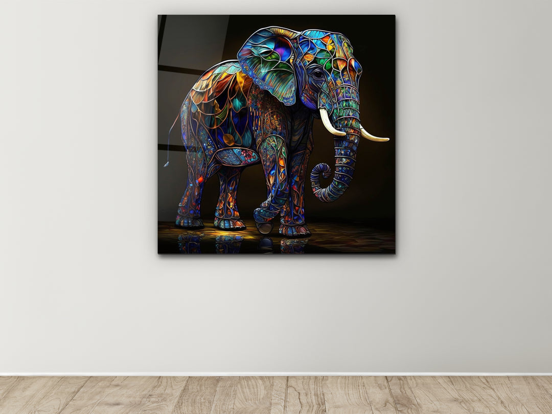 Abstract Colorful Elephant Stained Glass Pattern Wall Art - Home&Office Wall Decor