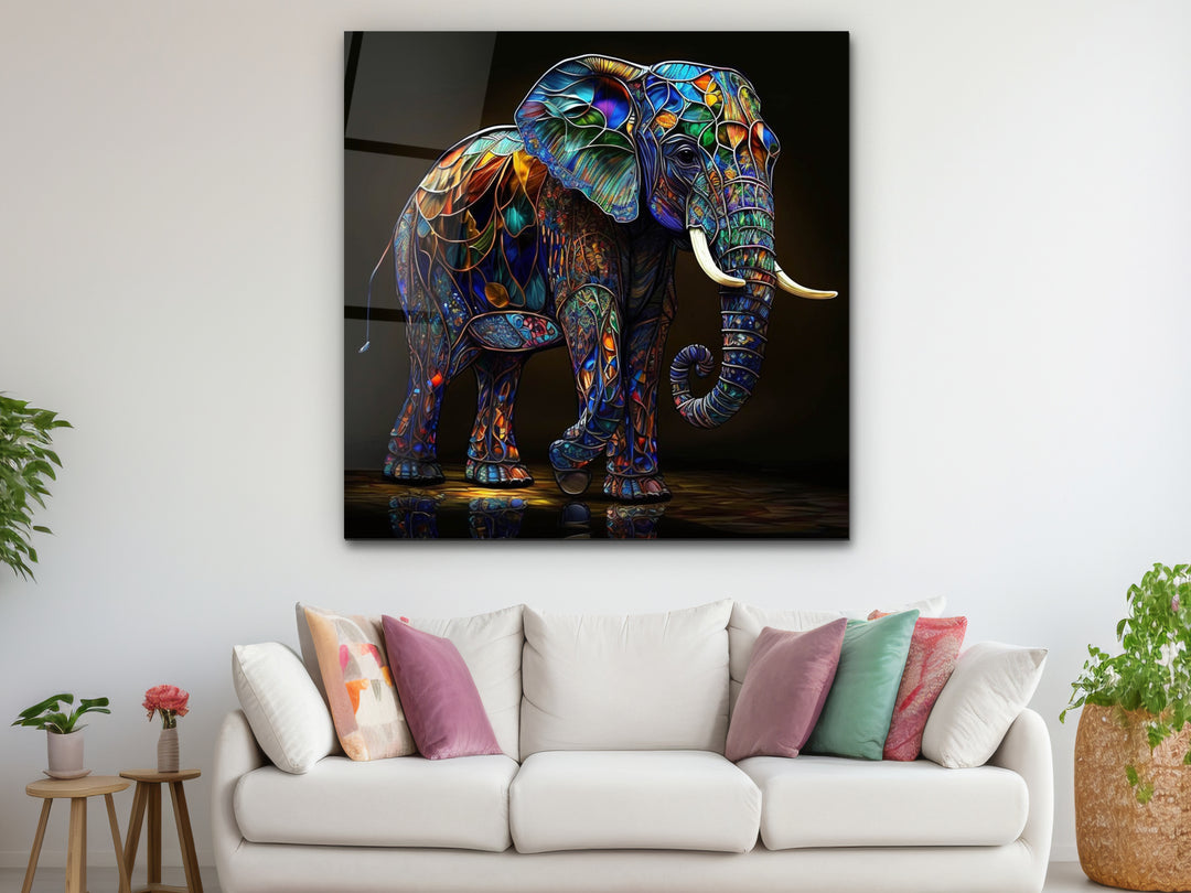 Abstract Colorful Elephant Stained Glass Pattern Wall Art - Home&Office Wall Decor