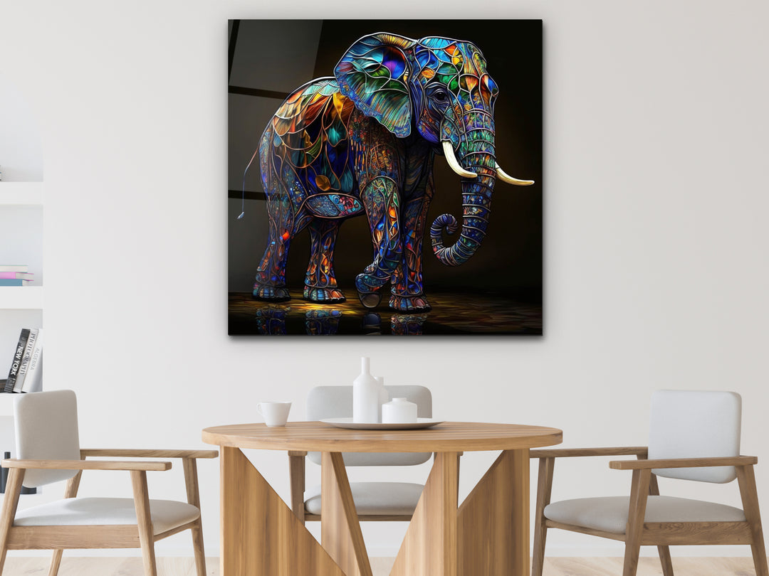 Abstract Colorful Elephant Stained Glass Pattern Wall Art - Home&Office Wall Decor