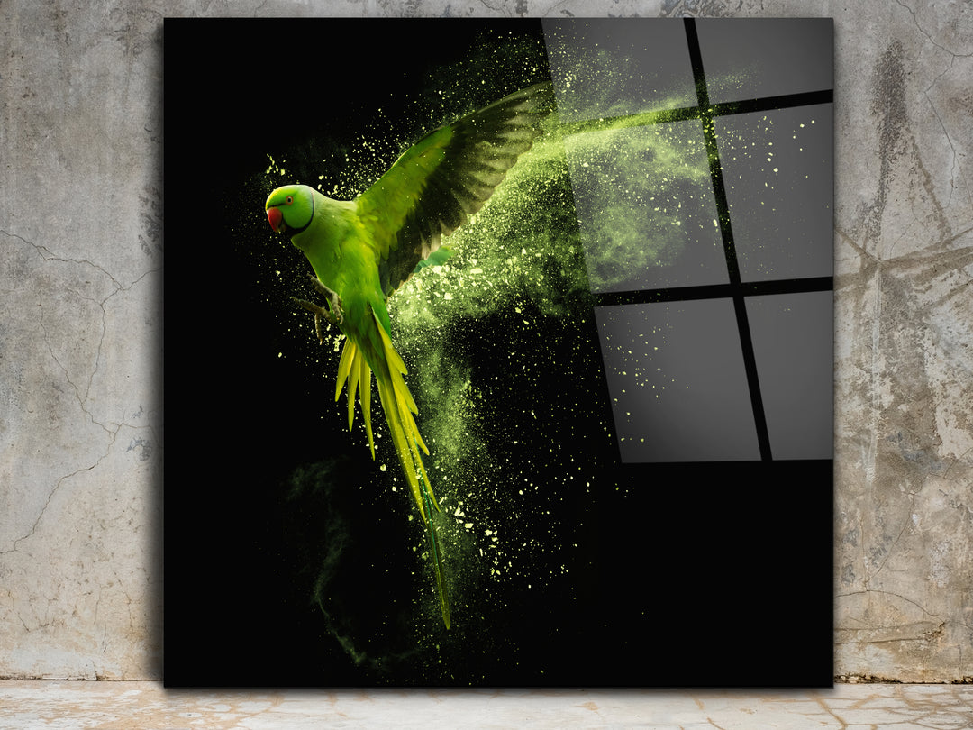 Abstract Green Parrot Glass Printing Wall Art - Home&Office Wall Decor