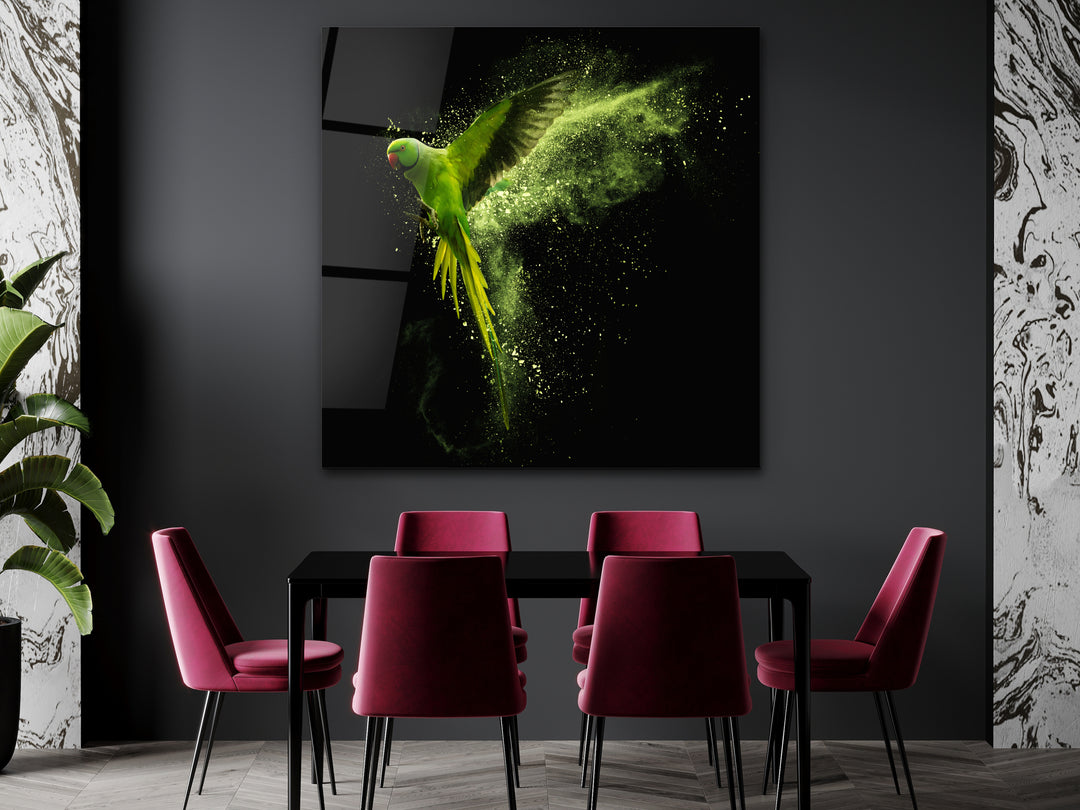 Abstract Green Parrot Glass Printing Wall Art - Home&Office Wall Decor