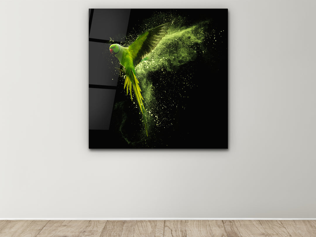 Abstract Green Parrot Glass Printing Wall Art - Home&Office Wall Decor