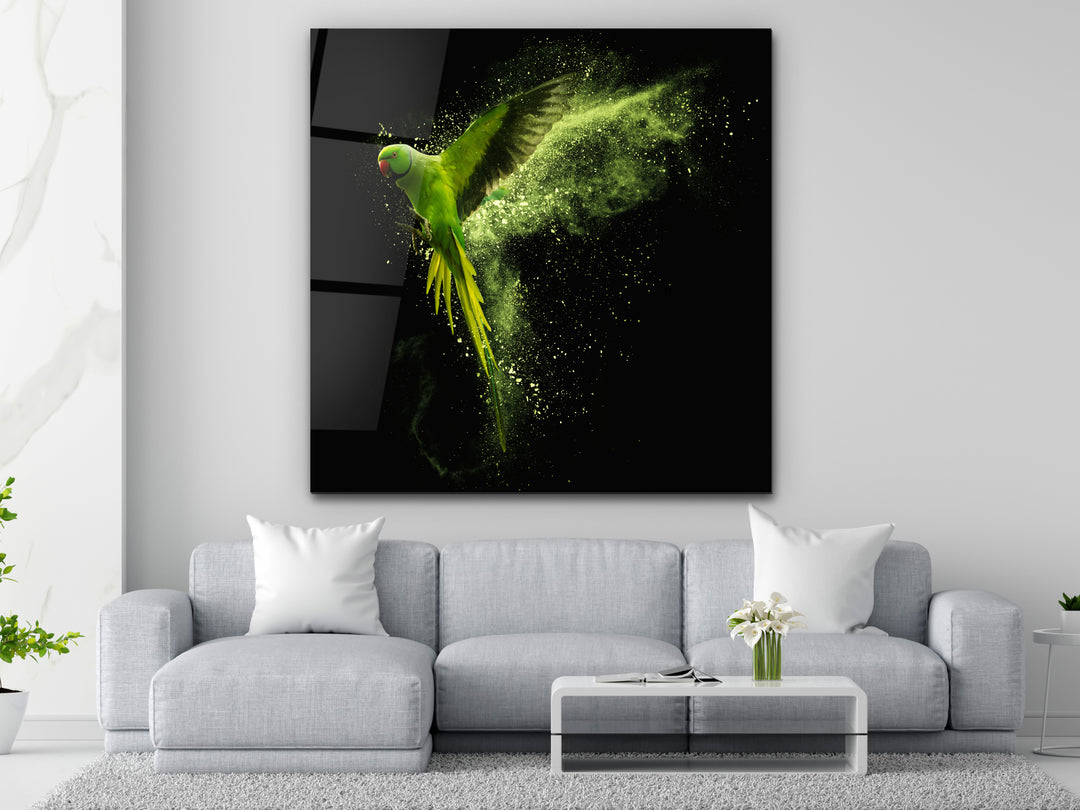 Abstract Green Parrot Glass Printing Wall Art - Home&Office Wall Decor