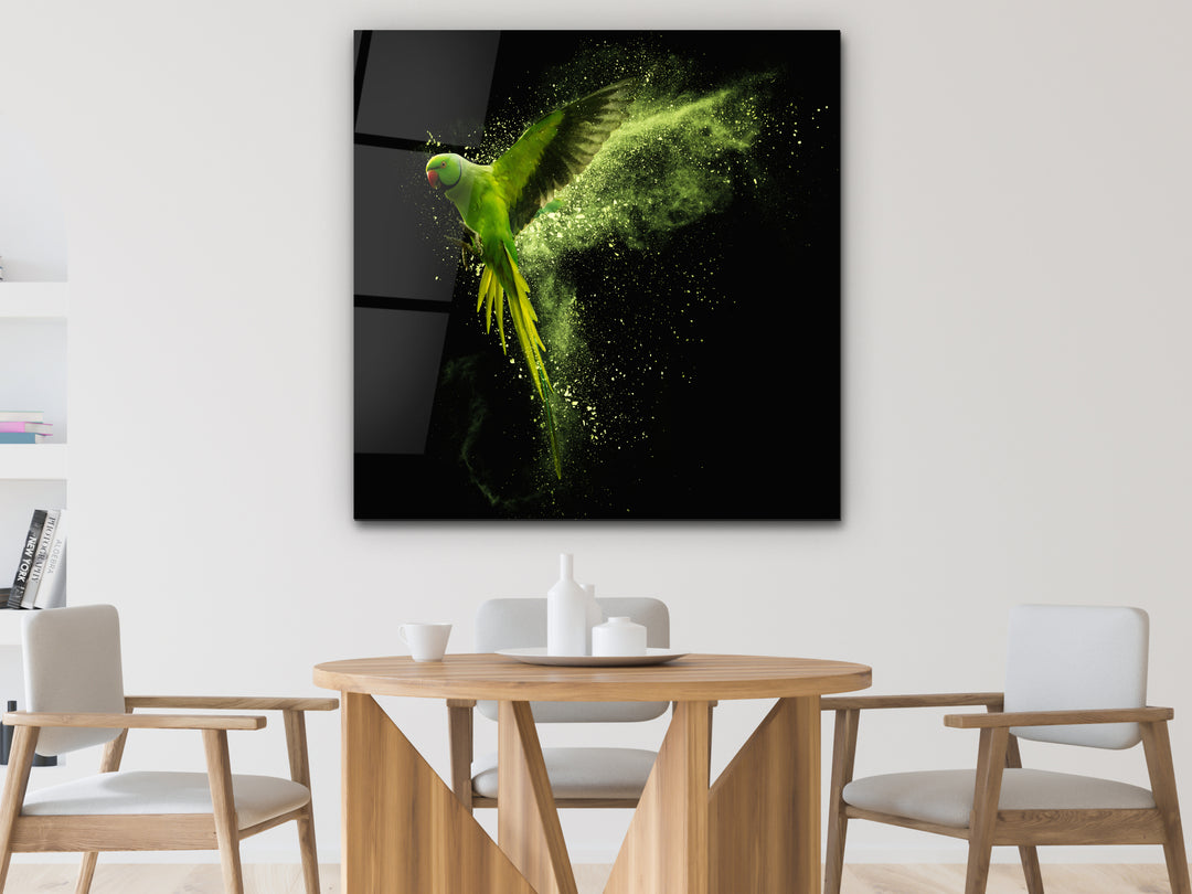 Abstract Green Parrot Glass Printing Wall Art - Home&Office Wall Decor