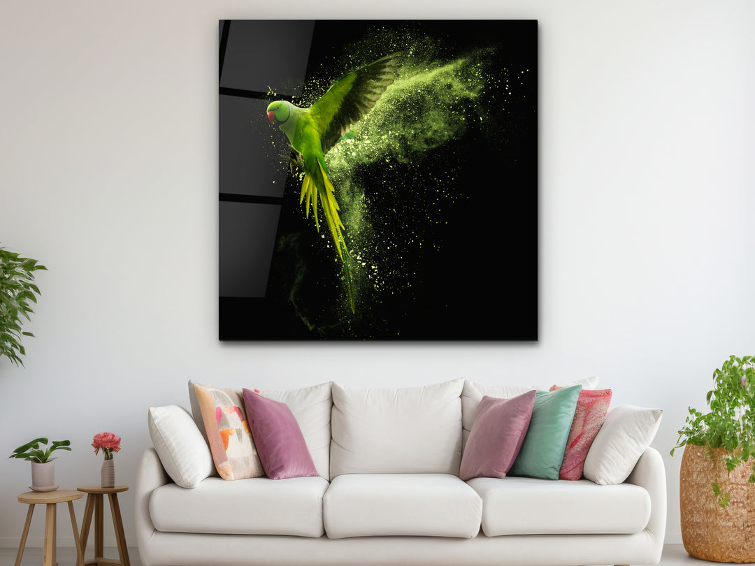 Abstract Green Parrot Glass Printing Wall Art - Home&Office Wall Decor