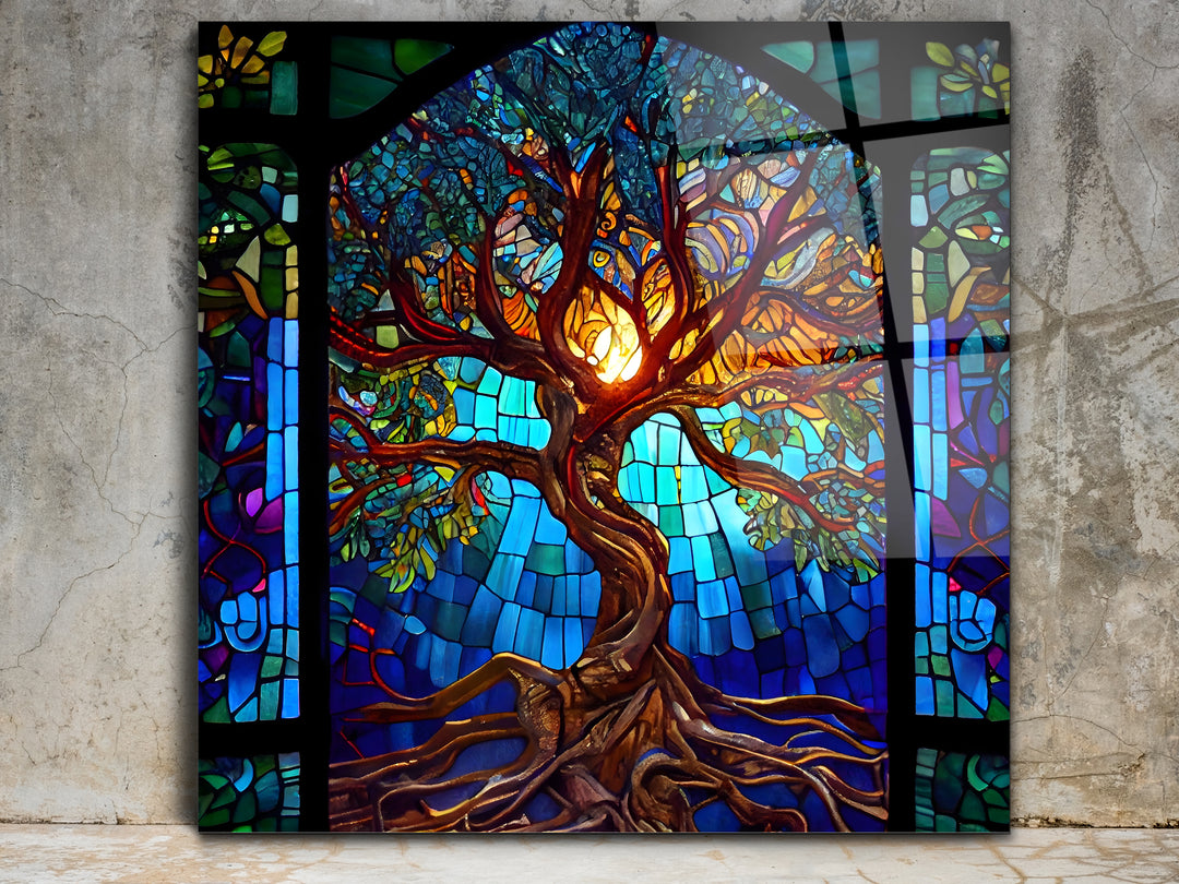 Tree of Life Stained Glass Pattern Wall Art Panel - Home&Office Wall Decor