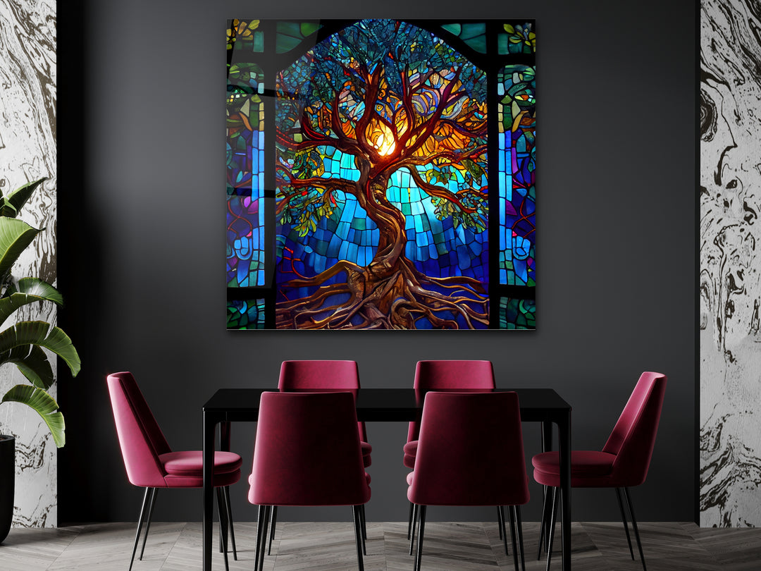 Tree of Life Stained Glass Pattern Wall Art Panel - Home&Office Wall Decor