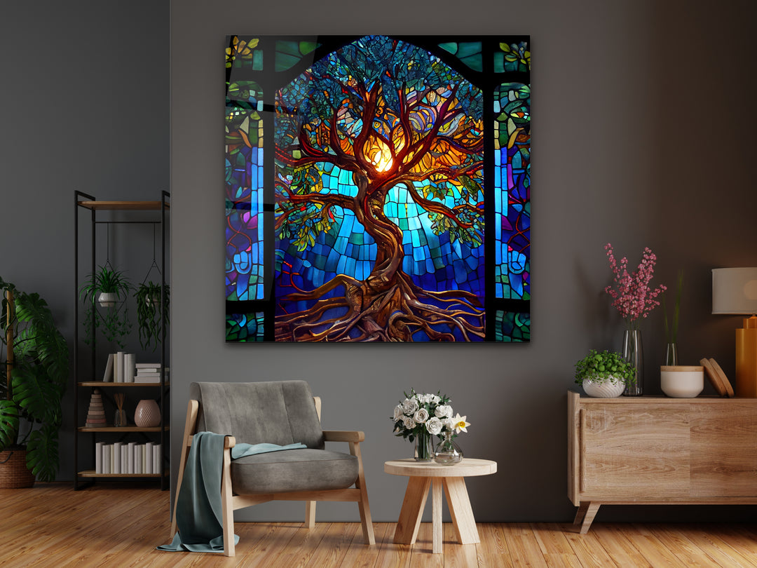 Tree of Life Stained Glass Pattern Wall Art Panel - Home&Office Wall Decor