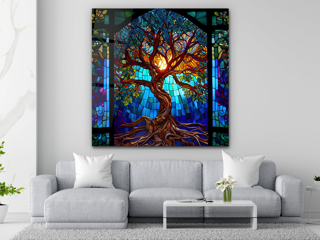 Tree of Life Stained Glass Pattern Wall Art Panel - Home&Office Wall Decor