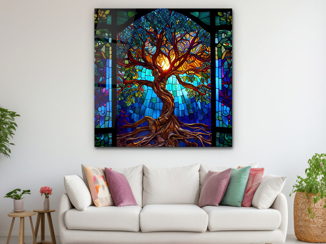 Tree of Life Stained Glass Pattern Wall Art Panel - Home&Office Wall Decor