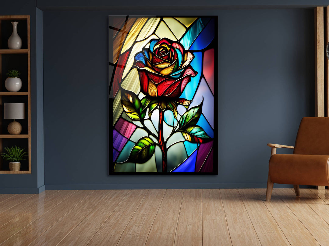 Stained Glass Rose Pattern Wall Art Window-Wall Painting Decor