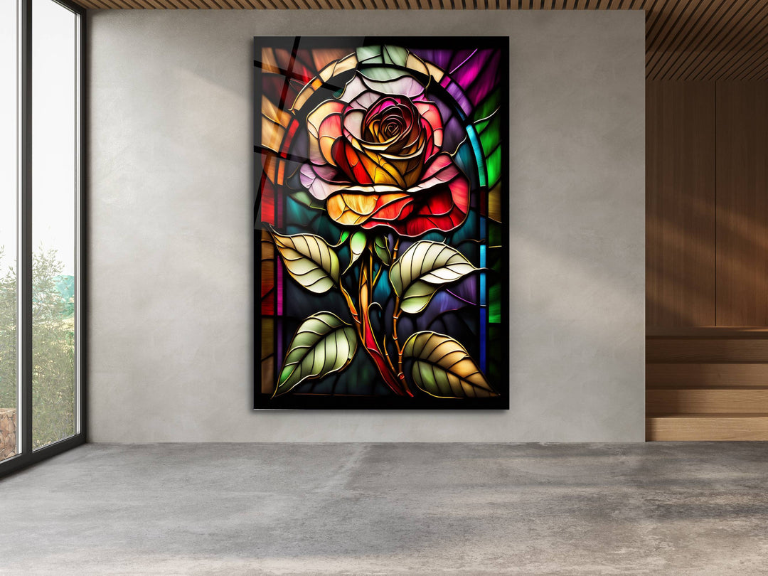 Stained Glass Rose Pattern Wall Art Window-Wall Painting Decor