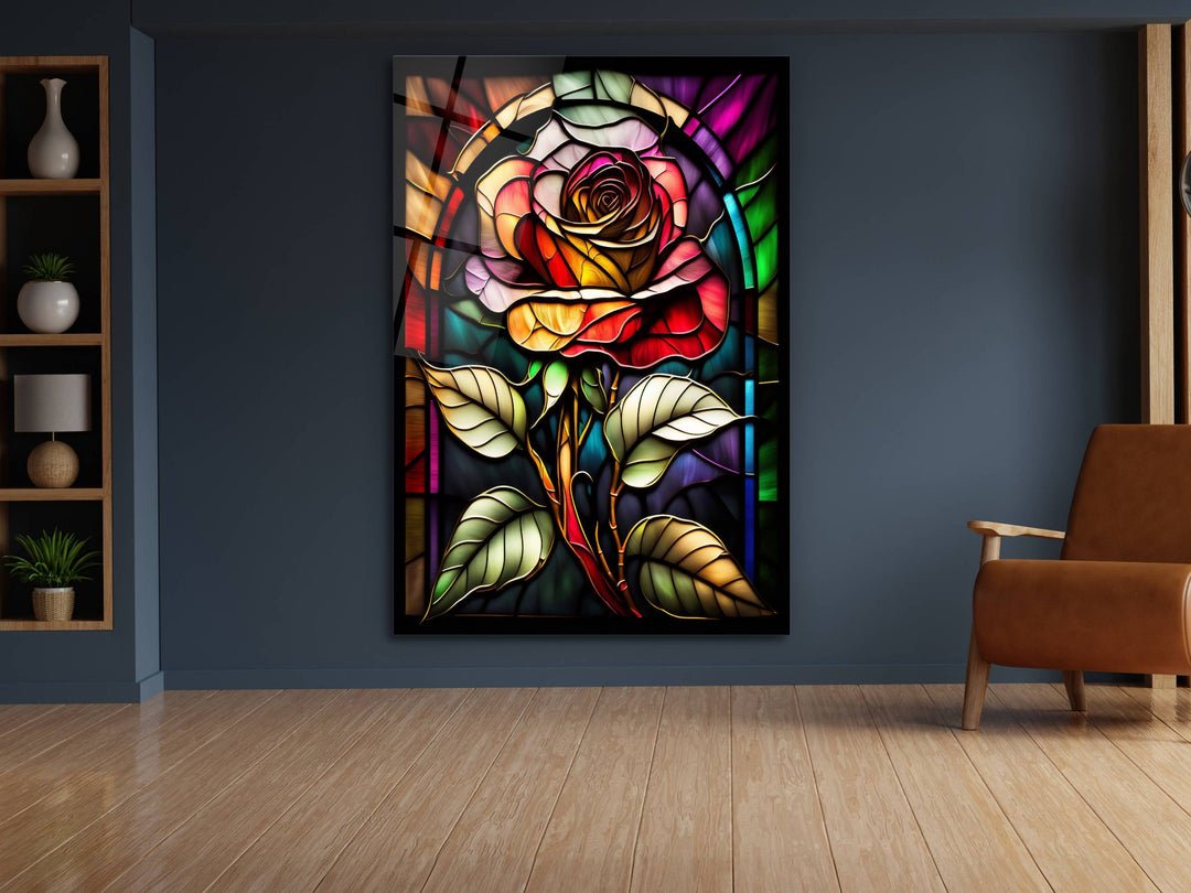 Stained Glass Rose Pattern Wall Art Window-Wall Painting Decor