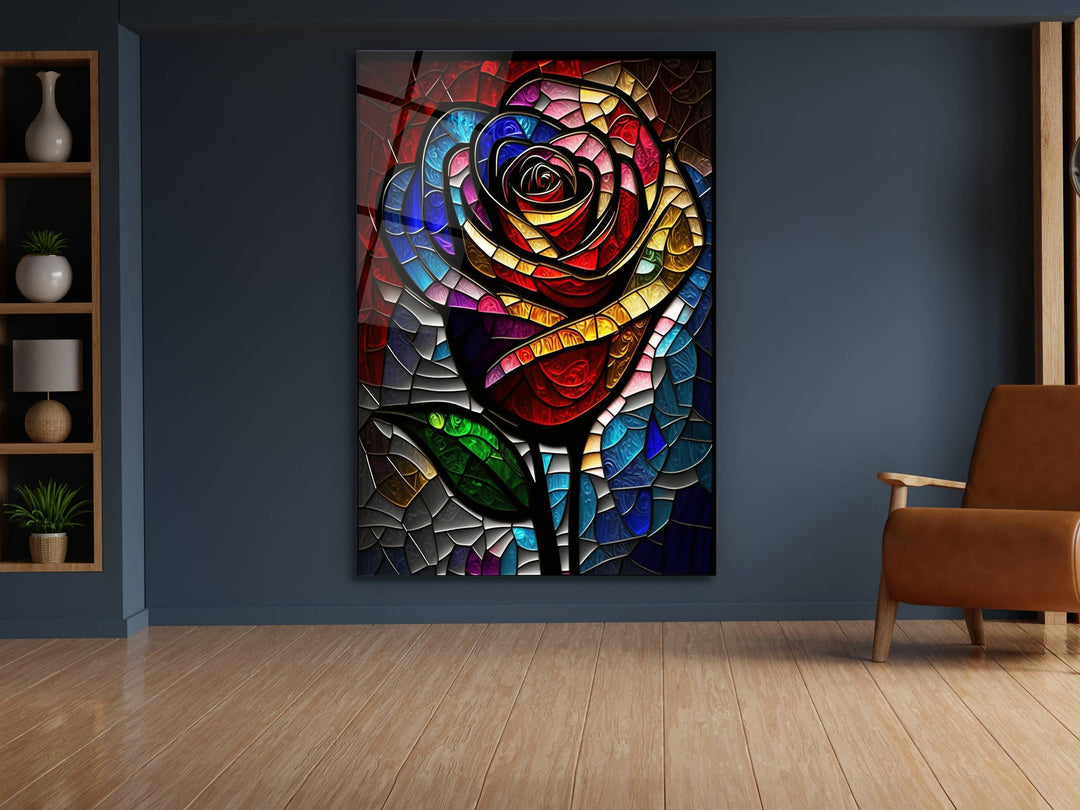 Stained Glass Rose Pattern Wall Art Window-Wall Painting Decor