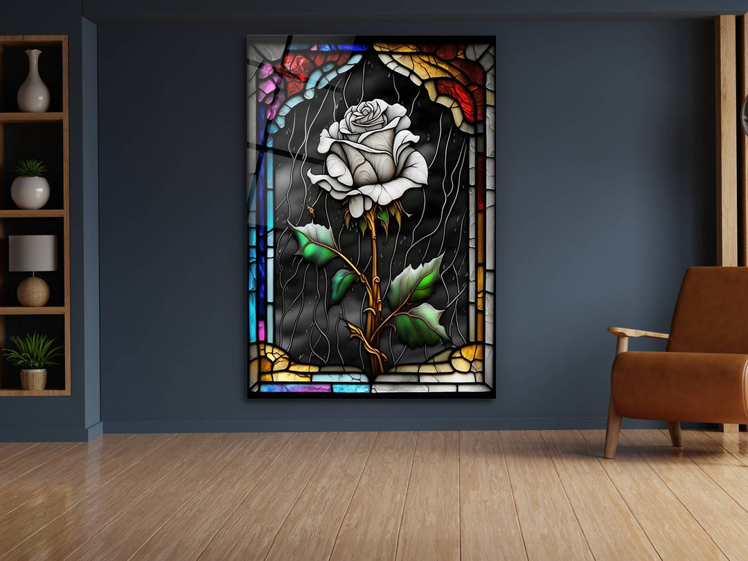 Stained Glass Rose Pattern Wall Art Window-Wall Painting Decor