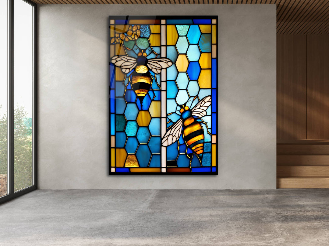 Stained Glass Bee Pattern Wall Art Window-Wall Painting Decor