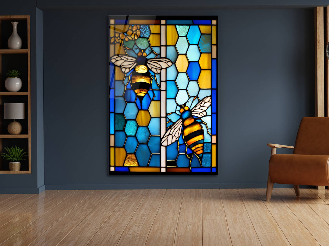 Stained Glass Bee Pattern Wall Art Window-Wall Painting Decor