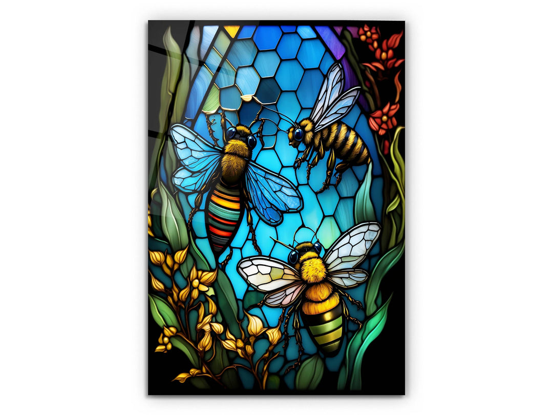 Stained Glass Bee Pattern Wall Art Window-Wall Painting Decor