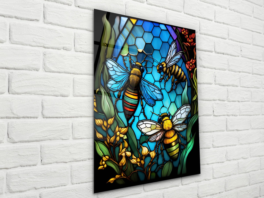 Stained Glass Bee Pattern Wall Art Window-Wall Painting Decor