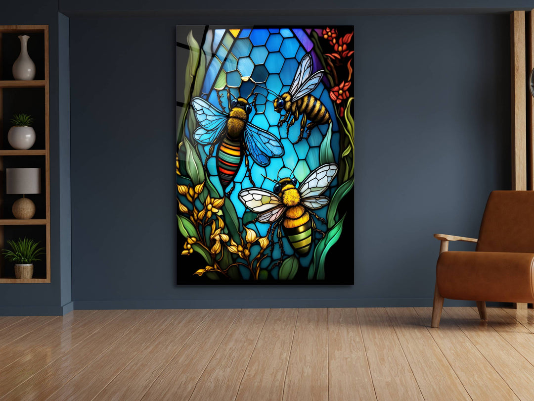 Stained Glass Bee Pattern Wall Art Window-Wall Painting Decor