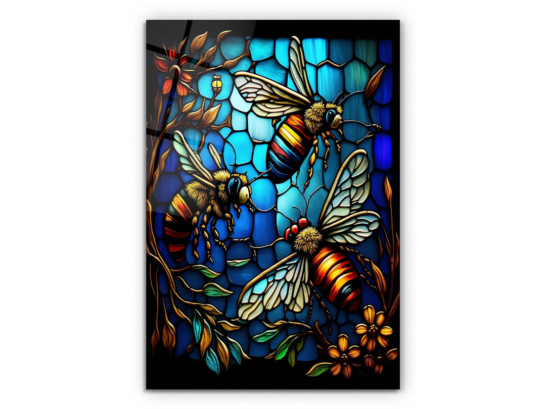 Stained Glass Bee Pattern Wall Art Window-Wall Painting Decor