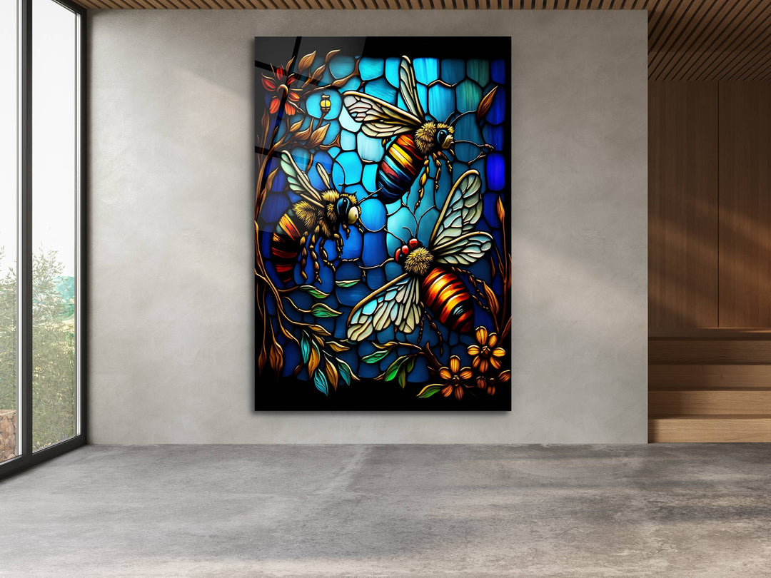 Stained Glass Bee Pattern Wall Art Window-Wall Painting Decor