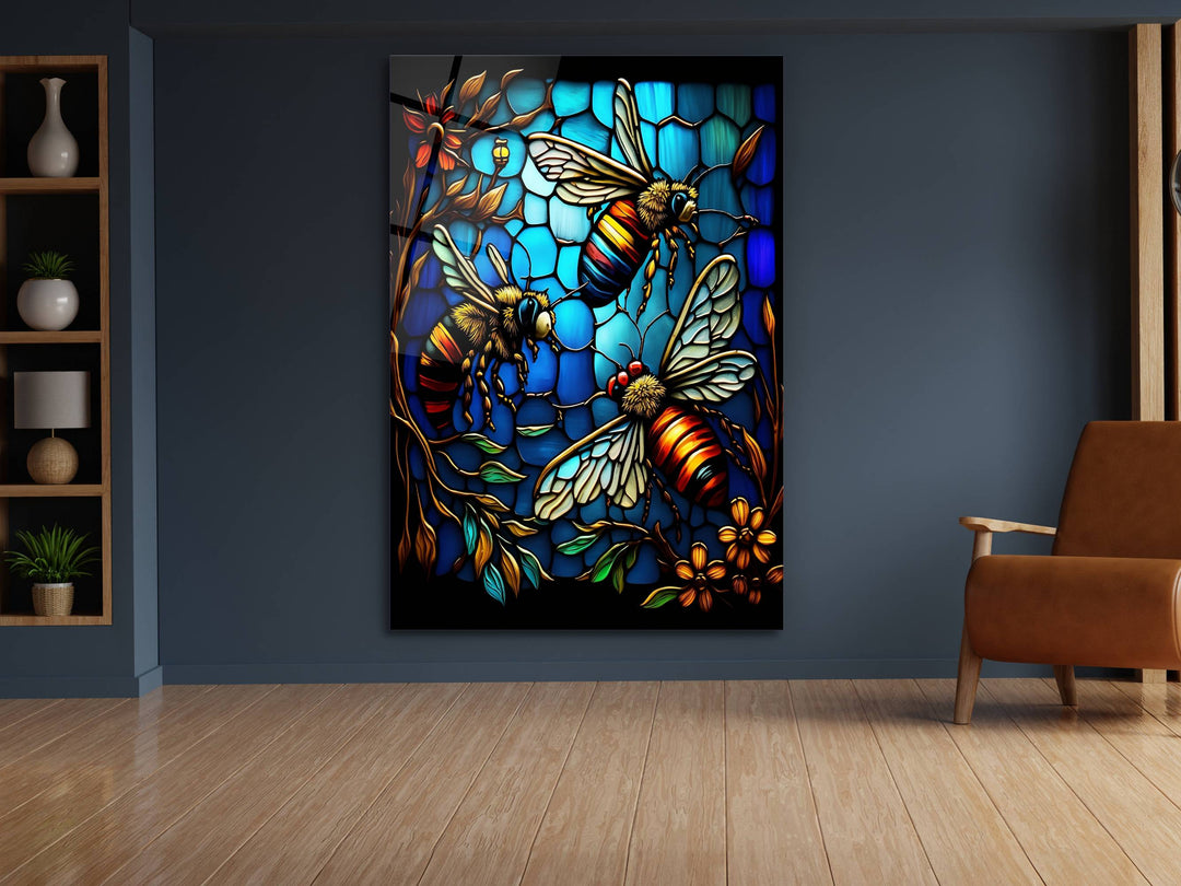 Stained Glass Bee Pattern Wall Art Window-Wall Painting Decor