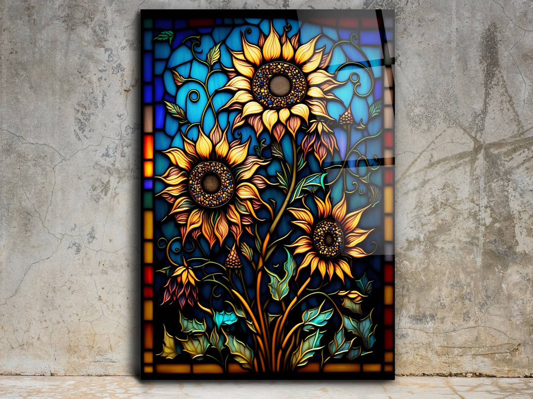 Stained Glass Sunflower Pattern Wall Art Window-Wall Painting Decor