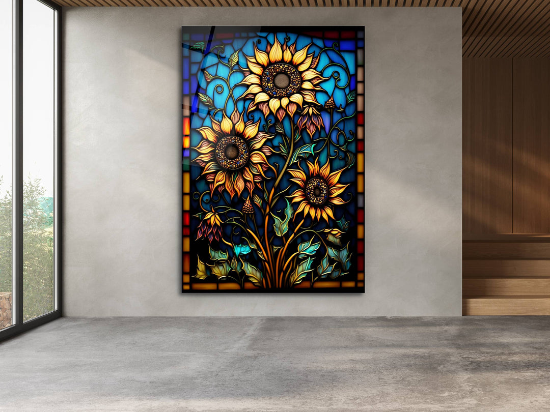 Stained Glass Sunflower Pattern Wall Art Window-Wall Painting Decor