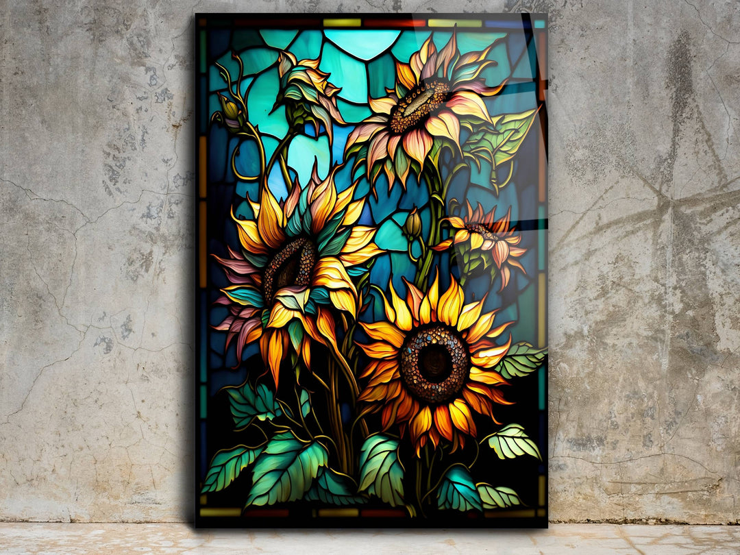 Stained Glass Sunflower Pattern Wall Art Window-Wall Painting Decor