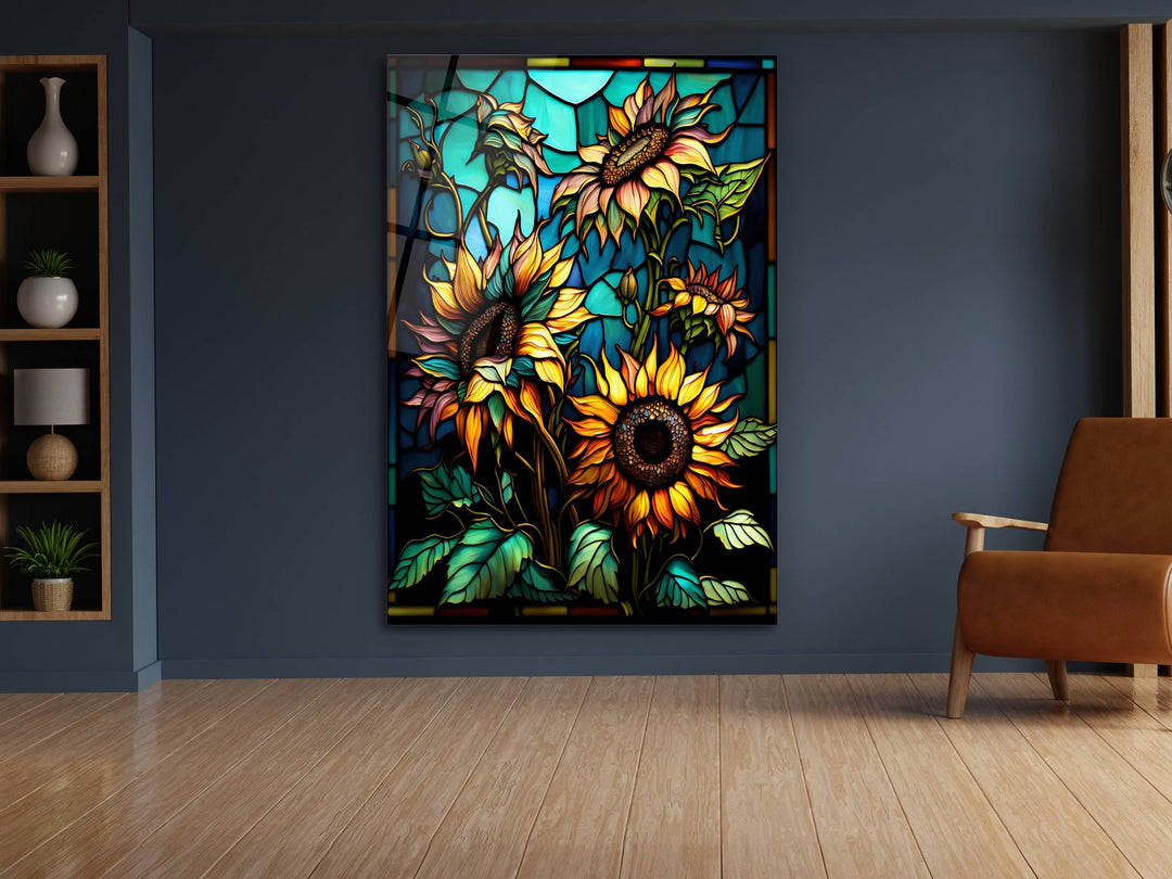 Stained Glass Sunflower Pattern Wall Art Window-Wall Painting Decor