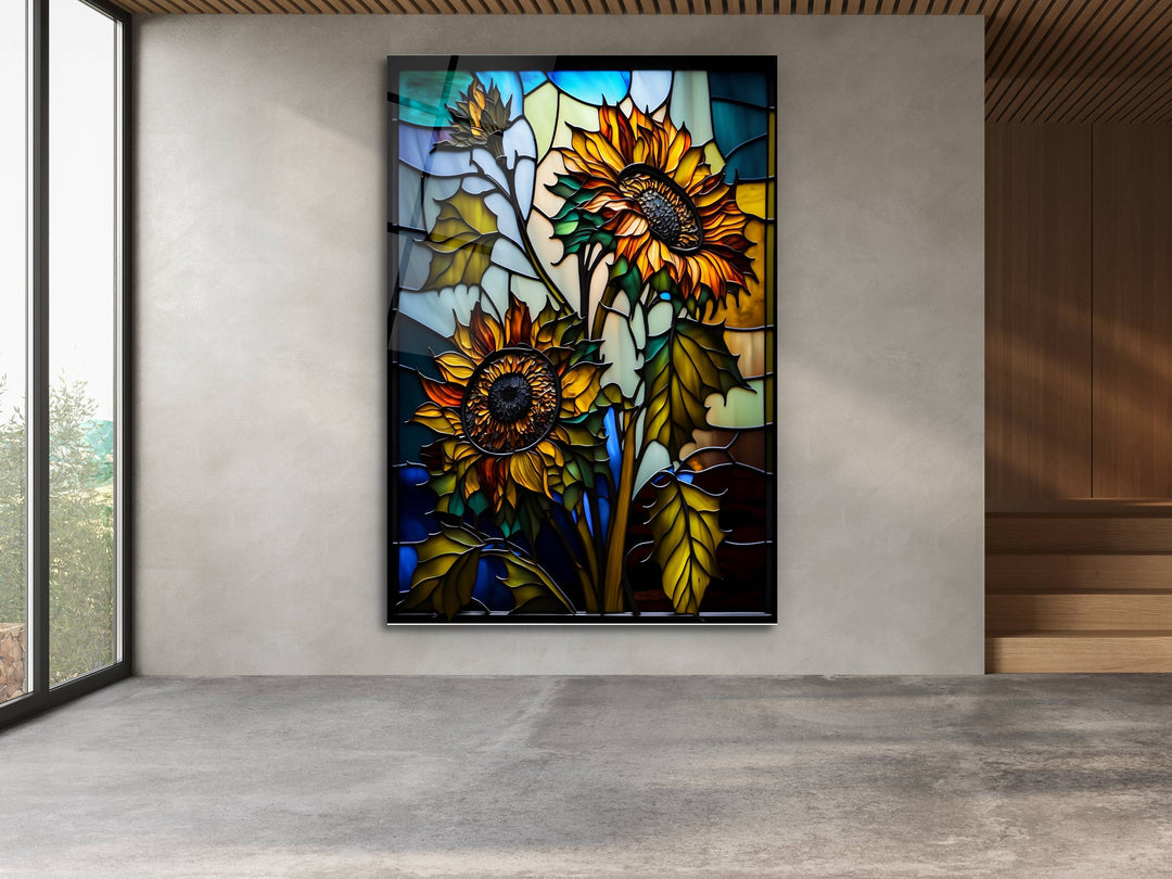 Stained Glass Sunflower Pattern Wall Art Window-Wall Painting Decor