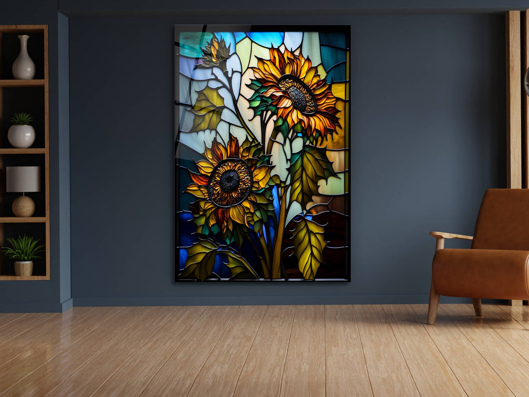 Stained Glass Sunflower Pattern Wall Art Window-Wall Painting Decor