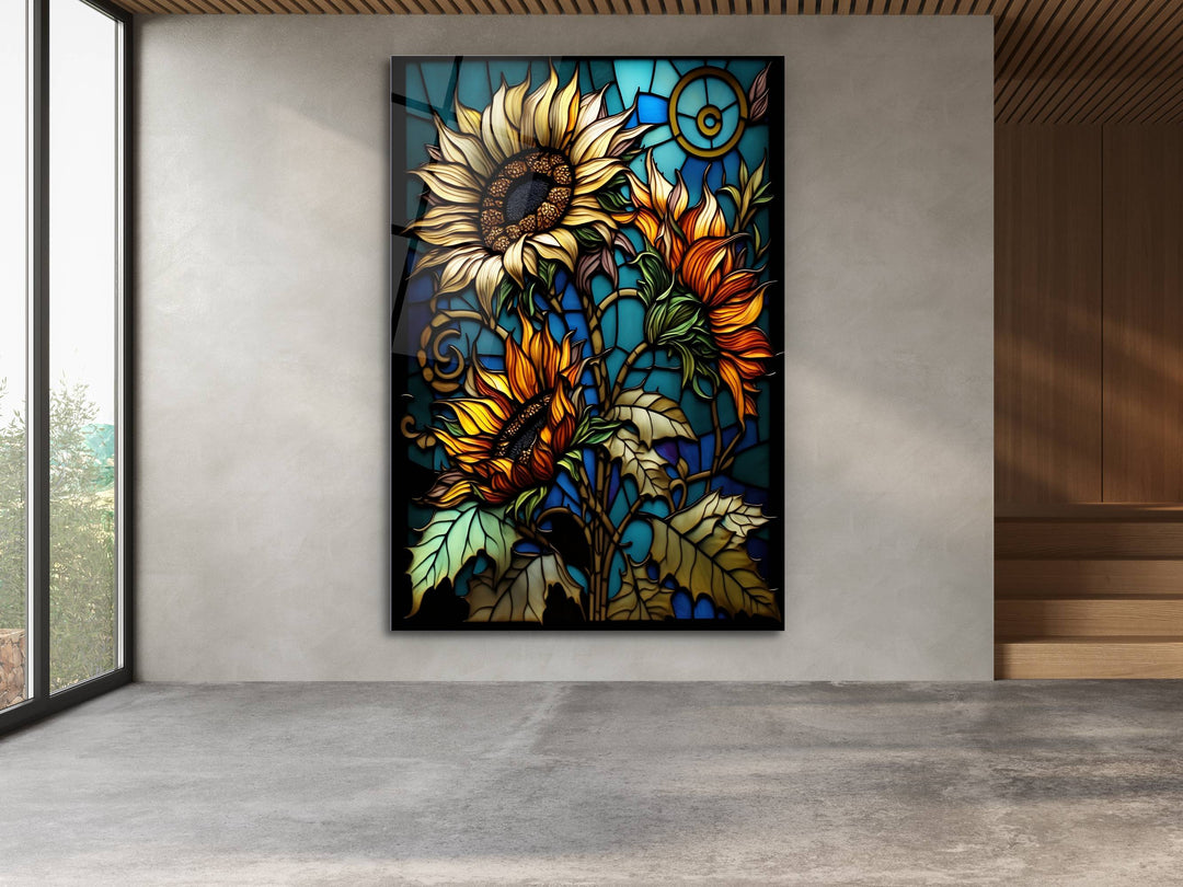 Stained Glass Sunflower Pattern Wall Art Window-Wall Painting Decor