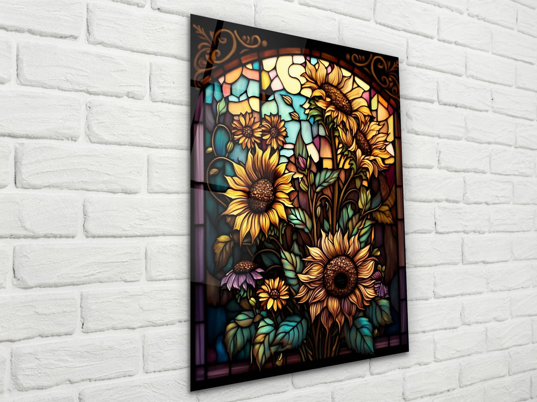 Stained Glass Sunflower Pattern Wall Art Window-Wall Painting Decor