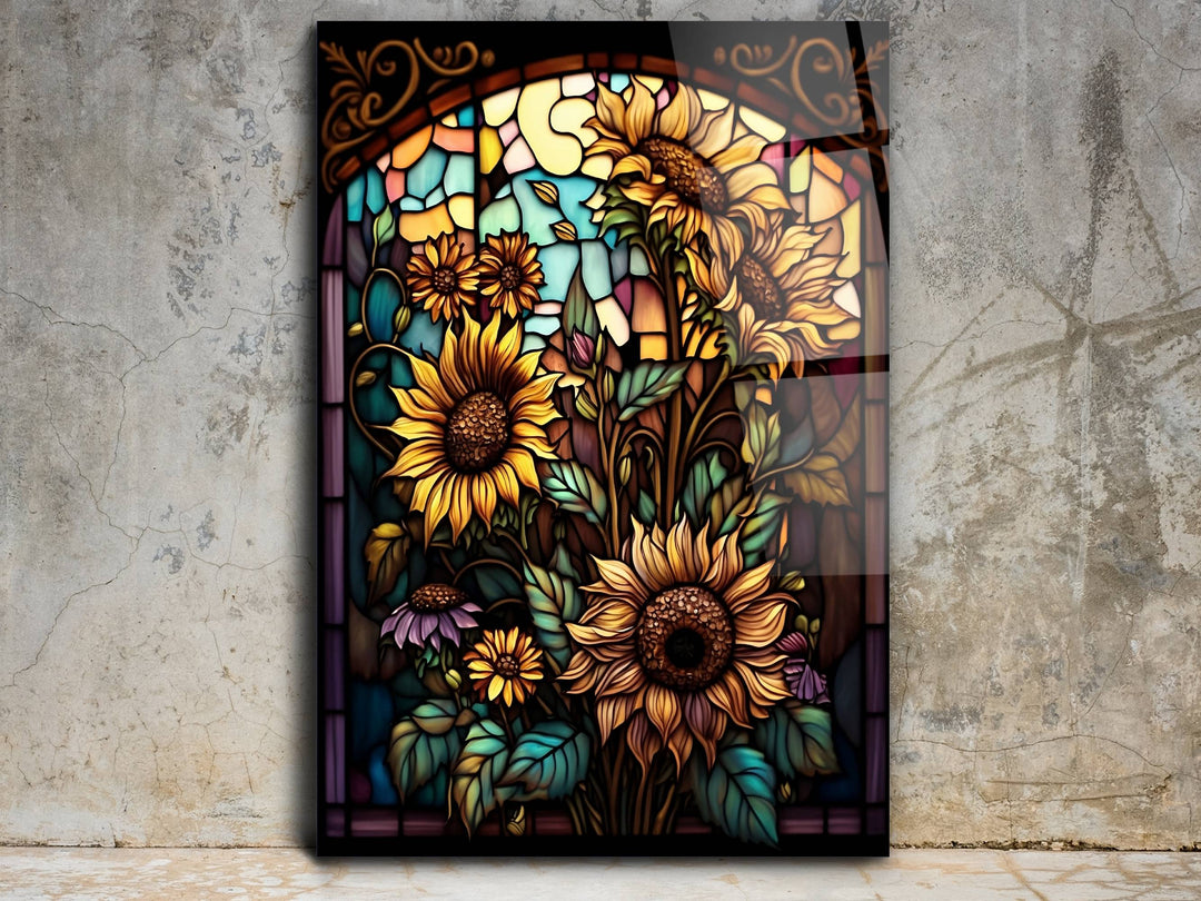 Stained Glass Sunflower Pattern Wall Art Window-Wall Painting Decor