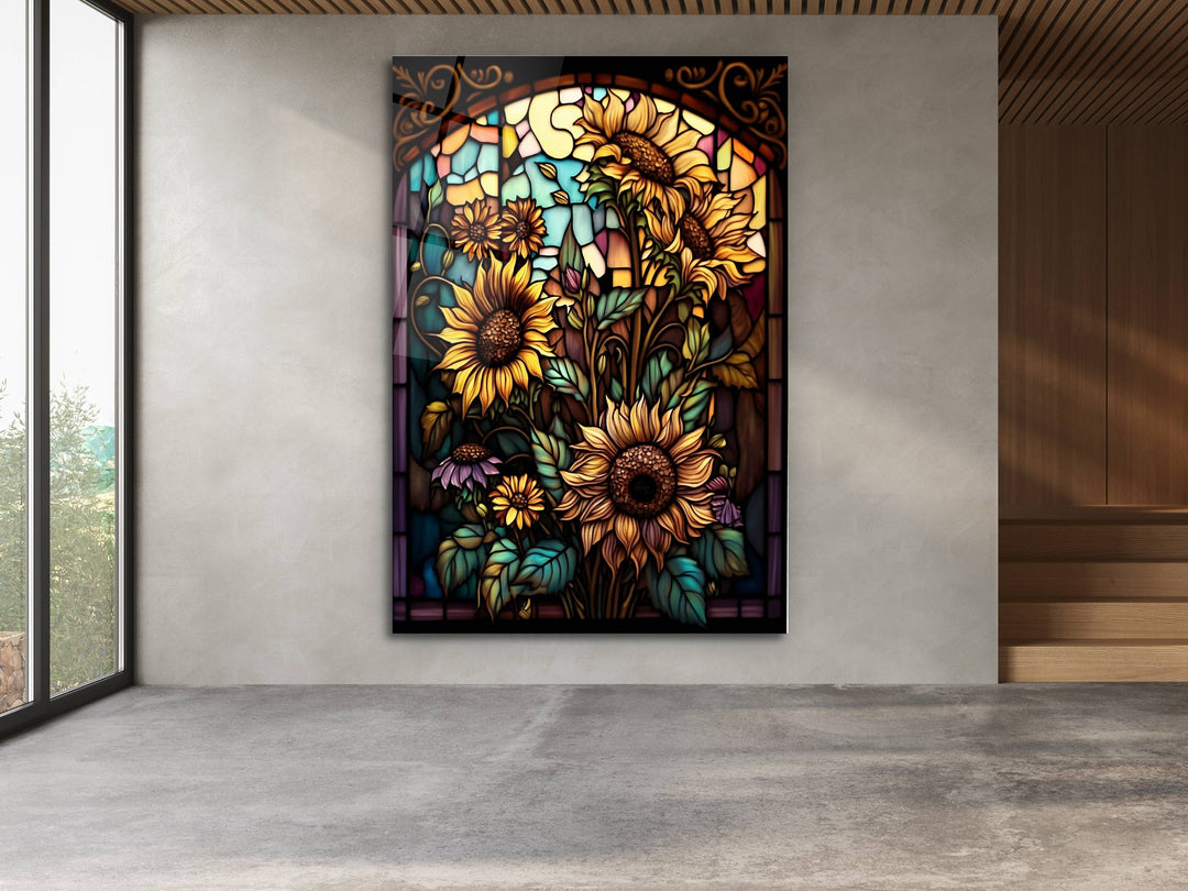 Stained Glass Sunflower Pattern Wall Art Window-Wall Painting Decor