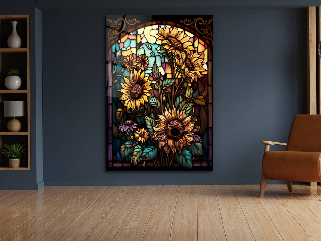 Stained Glass Sunflower Pattern Wall Art Window-Wall Painting Decor