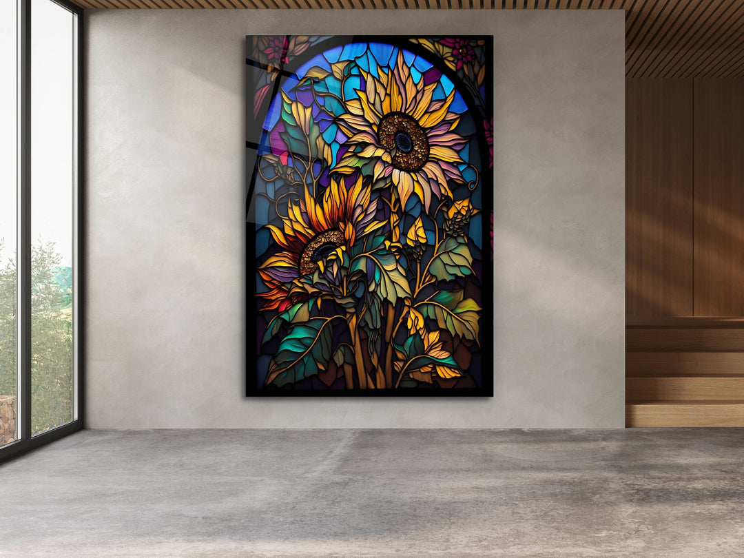 Stained Glass Sunflower Pattern Wall Art Window-Wall Painting Decor