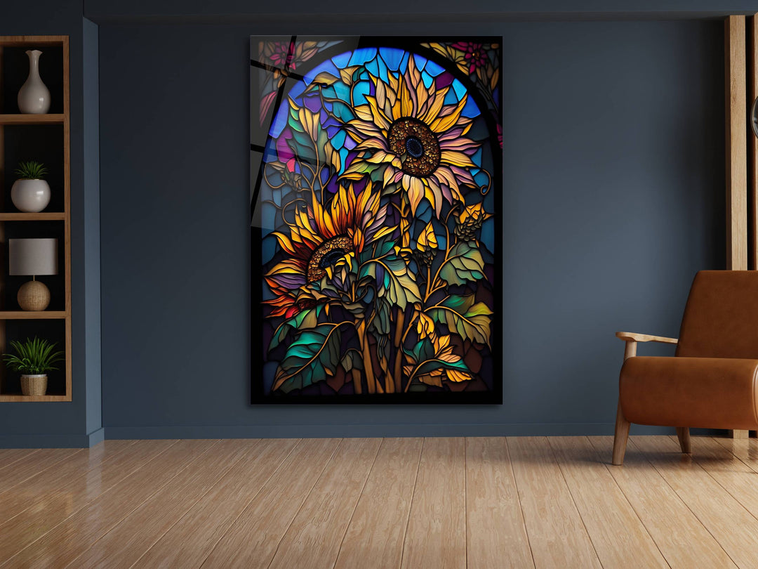 Stained Glass Sunflower Pattern Wall Art Window-Wall Painting Decor