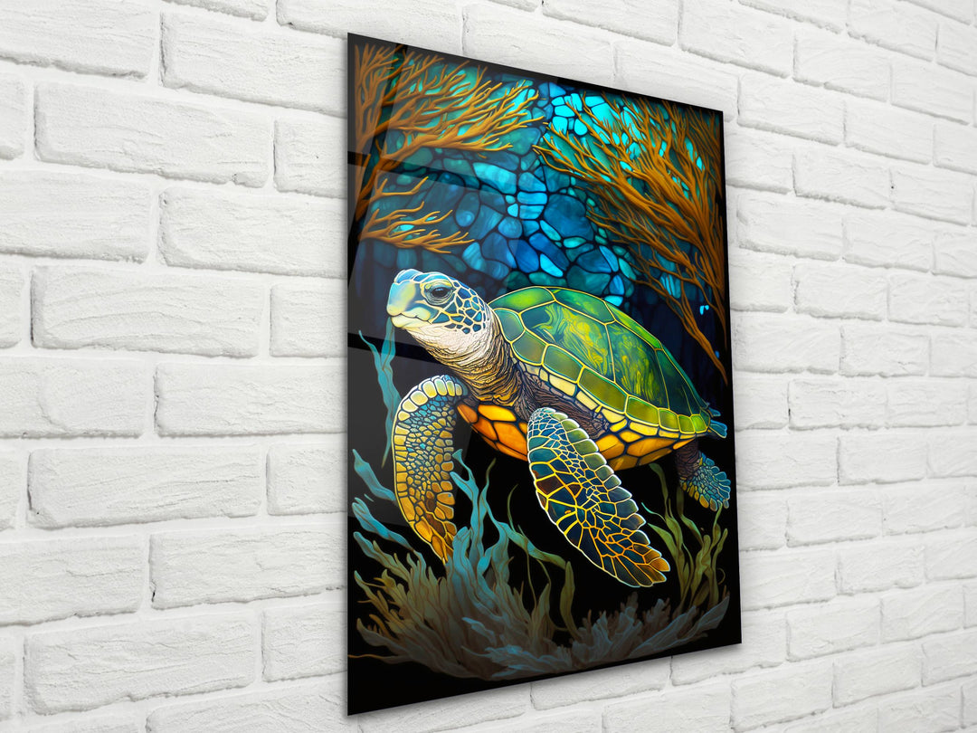 Stained Glass Sea Turtle Pattern Wall Art Window-Wall Painting Decor