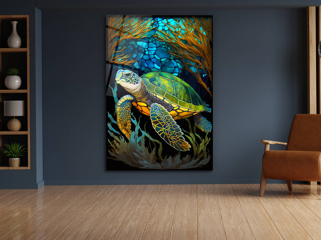 Stained Glass Sea Turtle Pattern Wall Art Window-Wall Painting Decor