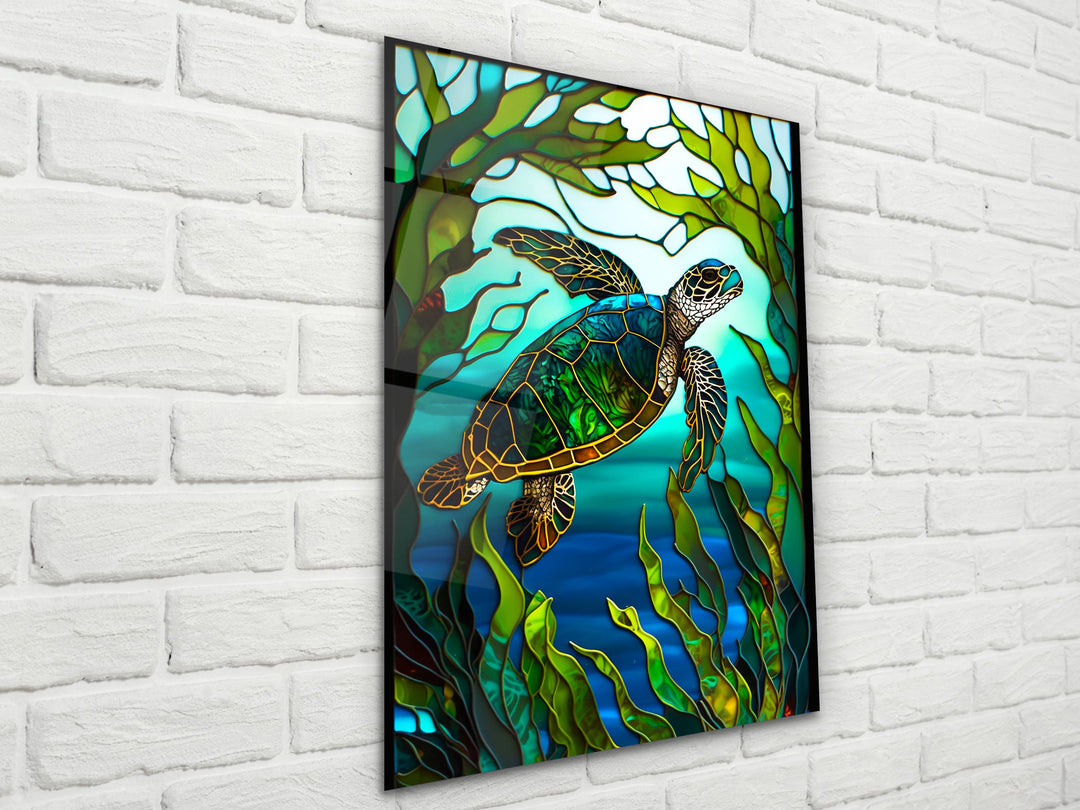 Stained Glass Sea Turtle Pattern Wall Art Window-Wall Painting Decor