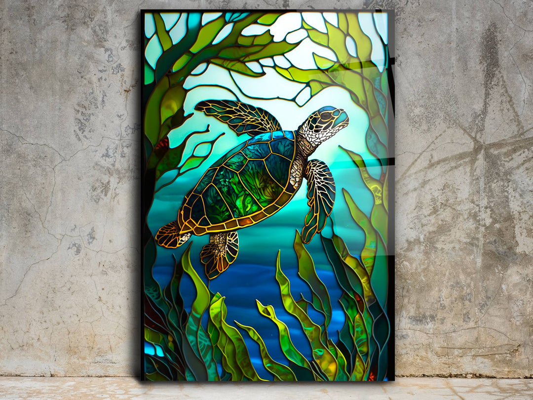 Stained Glass Sea Turtle Pattern Wall Art Window-Wall Painting Decor